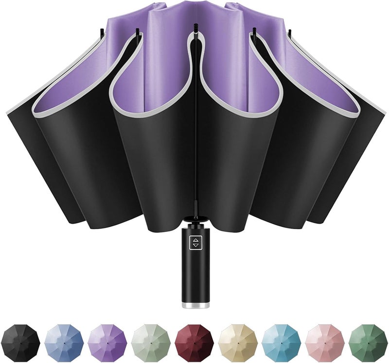Yoobure Inverted Windproof Travel Umbrella - Automatic Umbrellas for Rain, Compact Folding with Reflective Stripe, Portable Large for Backpack, Lightweight with Sun UV Protection - Image 1